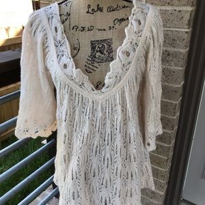 🌸FREE PEOPLE Deep V Bell Sleeve Crotchet Dress🌸